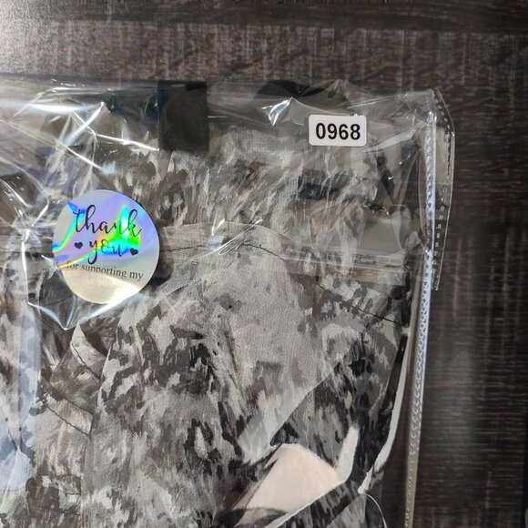 Ella Moss Women S Silk Sleeveless Black Gray Abstract Print Sheer Dress TieWaist - Picture 8 of 8